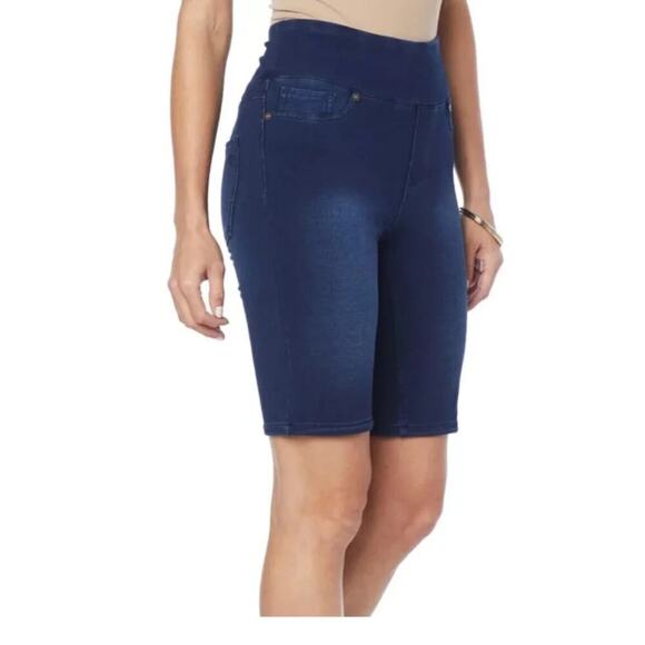 Diane Gilman Pants - DG2 by Diane Gilman Comfort Waist Knit Flex Bermuda Indigo Short XXS